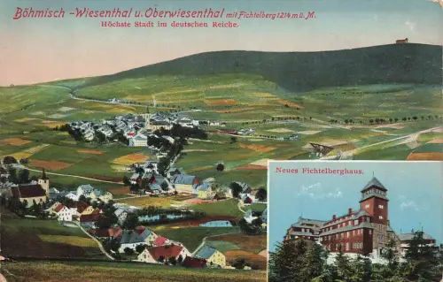 AK Böhmisch-Wiesenthal Fichtelberghaus Stadtansicht Böhmen ungelaufen Postkarte