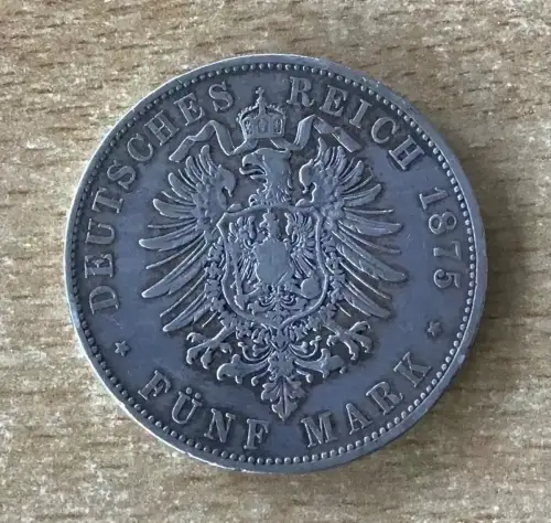 5 Mark Ludwig II Bayern 1875 D Kaiserreich Silber