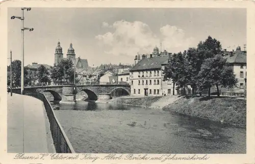 AK Plauen König-Albert-Brücke Johanniskirche Sachsen Vogtland 1940 Postkarte