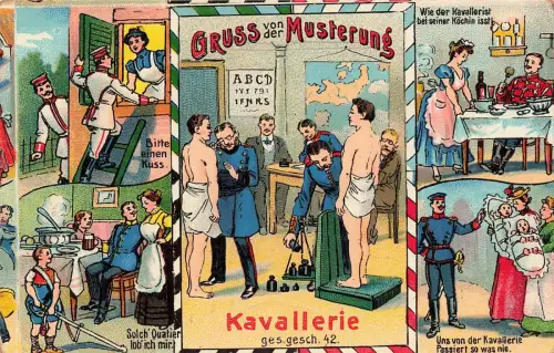 AK 1.WK Musterung Kavallerie Soldaten ungelaufen Patriotika Postkarte
