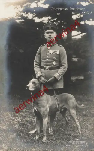 AK Kampfflieger Oberleutnant Immelmann Portrait Hund Sanke Nr. 362 Postkarte