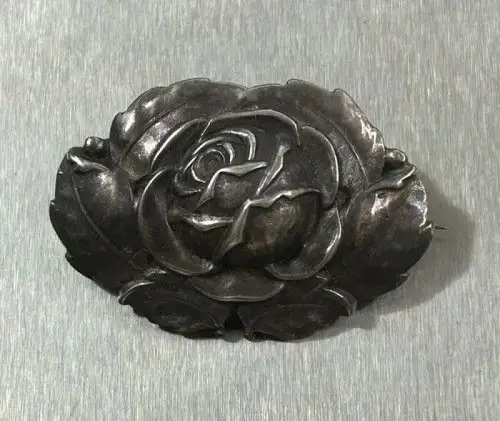 Jugendstil Silber 800 Brosche Rosa um 1910