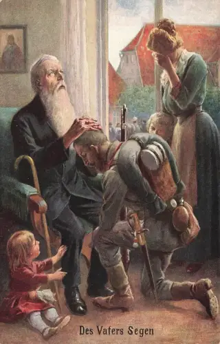 AK 1.WK Des Vaters Segen Soldat Familie ungelaufen Patriotika