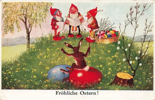 AK Fröhliche Ostern Zwerge mit Hase 1930