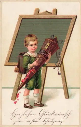 AK Schulanfang kleiner Junge Zuckertüte 1928 gelaufen Postkarte