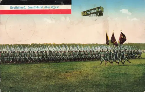 AK 1.WK Soldaten Flieger Marsch Spruchkarte 1916 gelaufen Patriotika Postkarte
