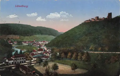 Blick auf Bahnhof und Lützelburg Bayern Postkarte AK 1916