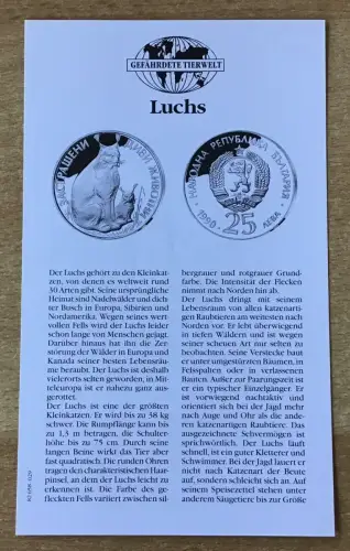 Bulgarien 25 Lewa 1990 Luchs Silber PP mit Zertifikat