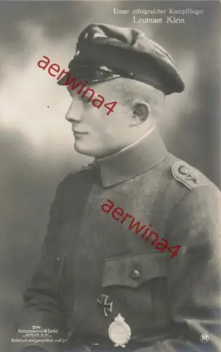 Portrait Unser erfolgreicher Kampfflieger Leutnant Klein Postkarte Sanke 514 AK