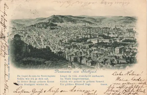 AK Stuttgart Gesamtansicht Panorama Baden-Württemberg 1898 gelaufen Postkarte