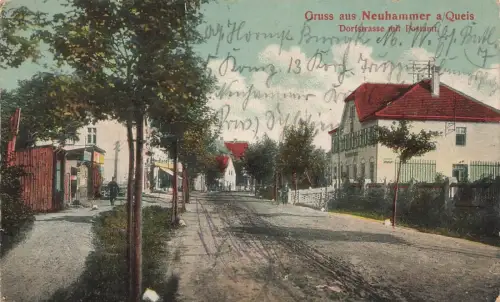 Dorfstraße mit Postamt Neuhammer am Queis Świętoszów Schlesien Postkarte AK 1916