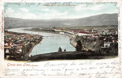 Gruss aus Linz a. Donau Totalausicht vom Freinberg aus AK 1900
