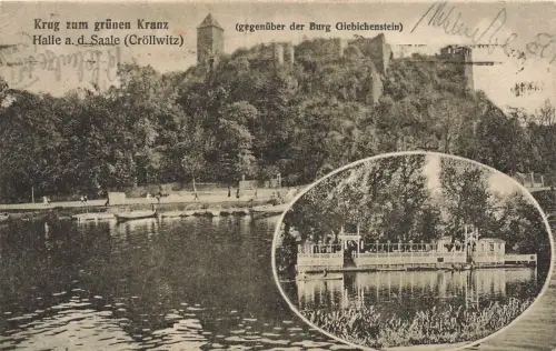 AK Halle Saale Krug zum grünen Kranz Sachsen-Anhalt 1923 gelaufen Postkarte