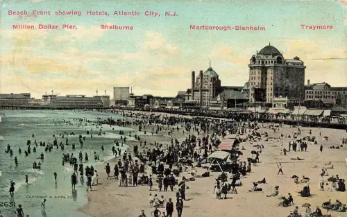 AK Atlantic City Beach Hotels New Jersey USA 1910 gelaufen Postkarte