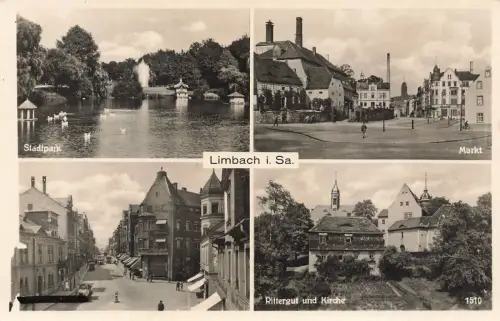AK Limbach Markt Stadtpark Rittergut Sachsen Erzgebirge ungelaufen Postkarte