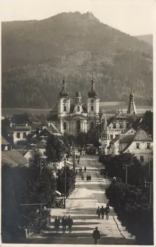 AK Haindorf Straßenansicht Kirche Schlesien Isergebirge 1927 gelaufen Postkarte
