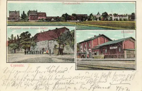 AK Crensitz Gasthof zum Roten Hahn Bahnhof Sachsen 1908 gelaufen Postkarte