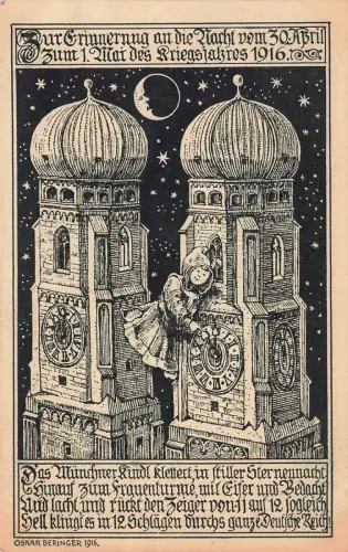 AK 1.WK Erinnerung Nacht 30. April zum 1. Mai 1916 Münchener Kindel Patriotika