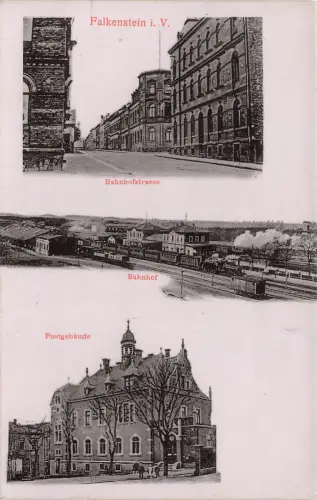 Falkenstein i. Vogtland Bahnhof Postgebäude Bahnhofstrasse AK Postkarte