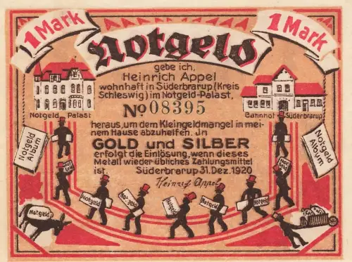 1 Mark Notgeld SÜDERBRARUP Heinrich Appel, Notgeld-Palast