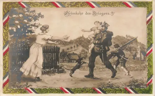 AK 1.WK Heimkehr des Kriegers Soldat Familie Frau 1916 Patriotika Postkarte