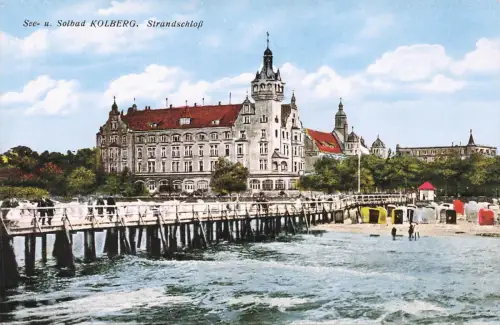 AK Kolberg Strandschloss Steg Pommern ungelaufen Postkarte