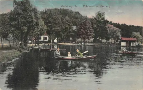 Pohlteich mit Borberg Kirchberg Sachsen Postkarte AK 1926