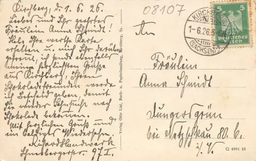 Pohlteich mit Borberg Kirchberg Sachsen Postkarte AK 1926