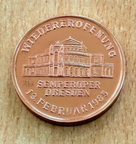 DDR Medaille Gedenkmedaille Semperoper Dresden 13.02.85 - 1986 Carl von Weber