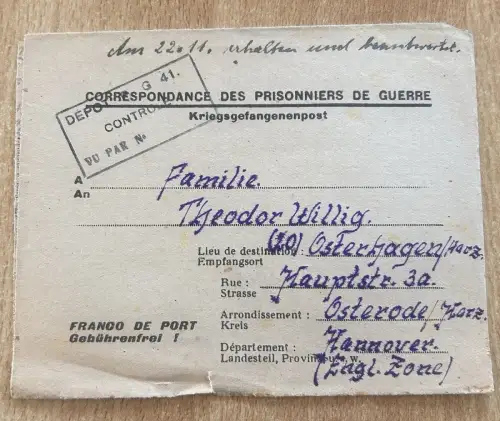 Kriegsgefangenenpost Frankreich Amboise 41 Inder Et Loir 27.10.1946