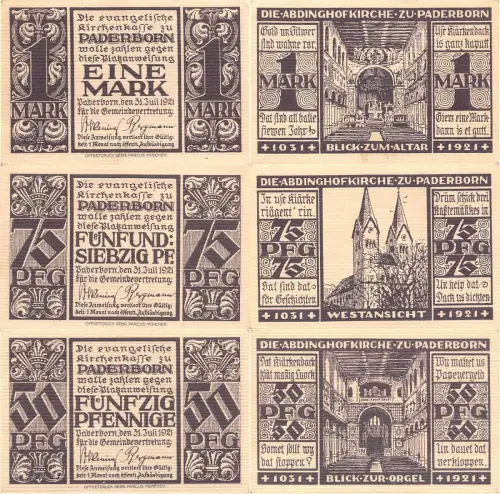3 x Notgeldschein Paderborn 1921