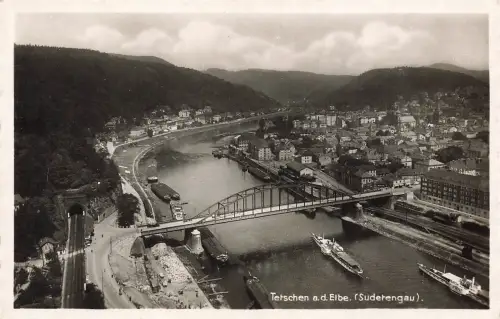 AK Tetschen Bodenbach Sudetengau Elbe Schiffe Böhmen ungelaufen Postkarte
