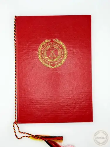 DDR Verdienstmedaille der NVA in Gold Urkunde Oberstleutnant 1977 Bartel 145e