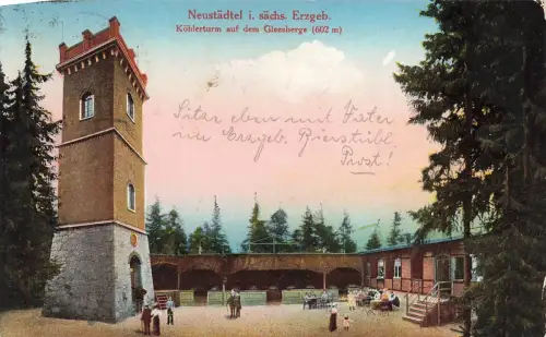 AK Neustädtel Köhlerturm auf Gleesberge Sachsen Erzgebirge 1926 Postkarte