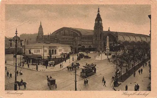 AK Hamburg Hauptbahnhof Pferdekutsche Straßenbahn Hamburg 1929 Postkarte