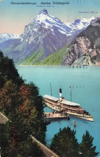 AK Vierwaldstättersee Tellskapelle Dampfer Schweiz 1914 gelaufen Postkarte