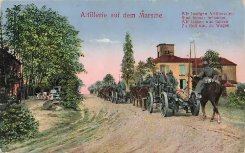 AK 1.WK Artillerie auf dem Marsche 1916 gelaufen Patriotika Postkarte