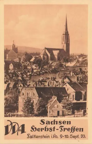 AK Falkenstein Stadtansicht Kirche Sachsen Vogtland 1933 gelaufen Postkarte