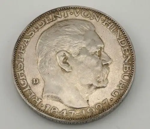Weimar Medaille 1927 D auf den 80. Geburtstag von Hindenburg PP
