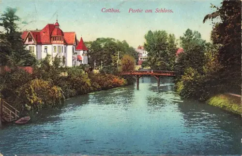 Partie am Schloss in Cottbus Brandenburg Postkarte AK 1914