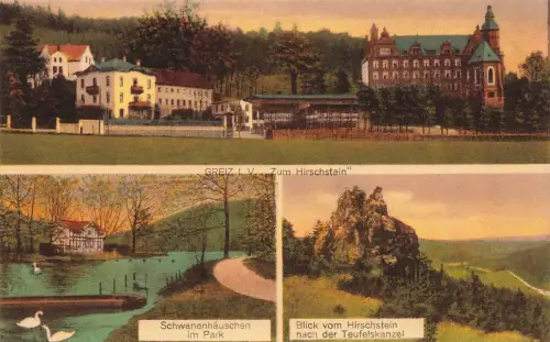 AK Greiz Gasthaus zum Hirschstein Schwanenhäuschen Thüringen Vogtland Postkarte