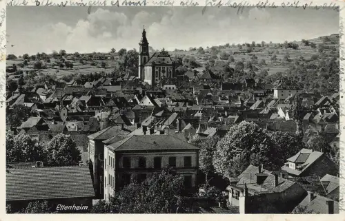 AK Ettenheim Stadtansicht Kirche Baden-Württemberg 1933 gelaufen Postkarte