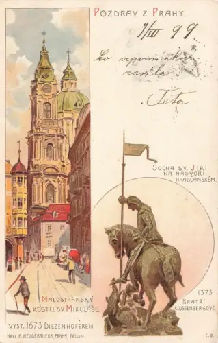 AK Prag Praha St. Nikolaus Kirche Statue Böhmen 1899 gelaufen Postkarte