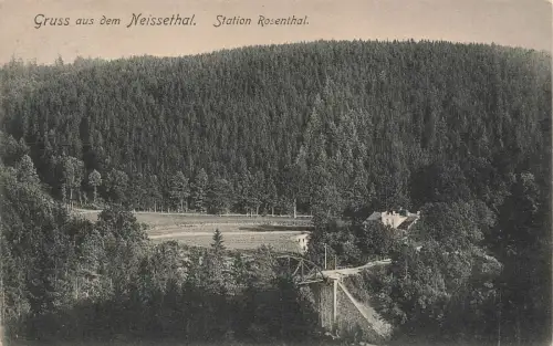 AK Neissethal Station Rosenthal Brücke Brandenburg 1908 gelaufen Postkarte