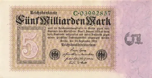 Reichsbanknote 5 Milliarden Mark 10.9.1923 Ro.112a/ DEU-132a