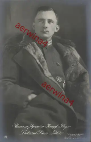 Portrait Unser erfolgreicher Kampf-Flieger Leutnant Hans Müller Sanke Nr. 37 AK