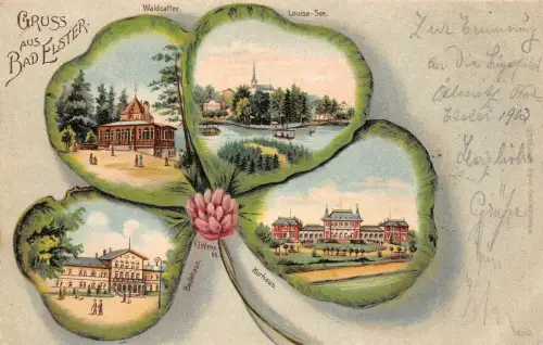 Gruss aus Bad Elster Waldcaffee Louisa-See Postkarte AK 1903