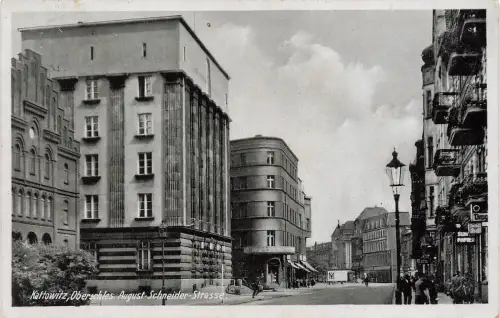 AK Kattowitz August Schneider Straße Oberschlesien 1941 gelaufen Postkarte