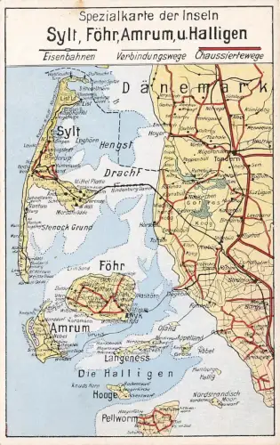 AK Spezialkarte der Inseln Sylt Föhr Amrum Halligen Schleswig-Holstein Postkarte