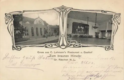 AK Großräschen Restaurant Gasthof Zum brauen Hirsch Brandenburg 1914 gelaufen